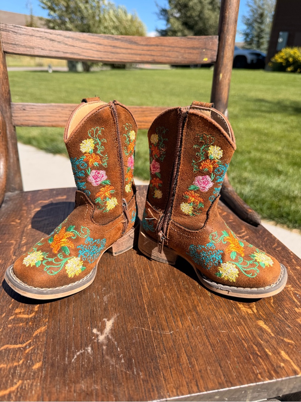 Toddler Roper Embroidered Cowboy Boots - Floral Pattern